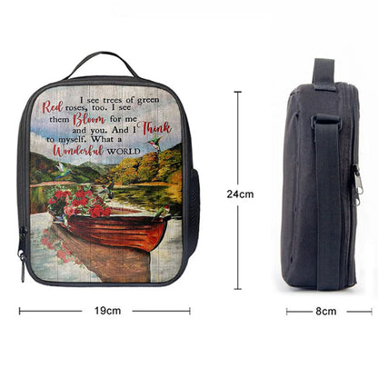 What A Wonderful World Boat Red Rose Lake Lunch Bag For Men And Women, Spiritual Christian Lunch Box For School, Work