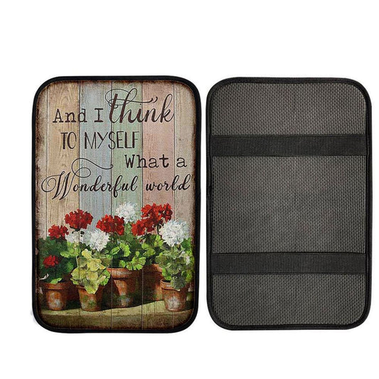What A Wonderful World Red And White Flower Car Center Console Cover, Bible Verse Car Interior Accessories