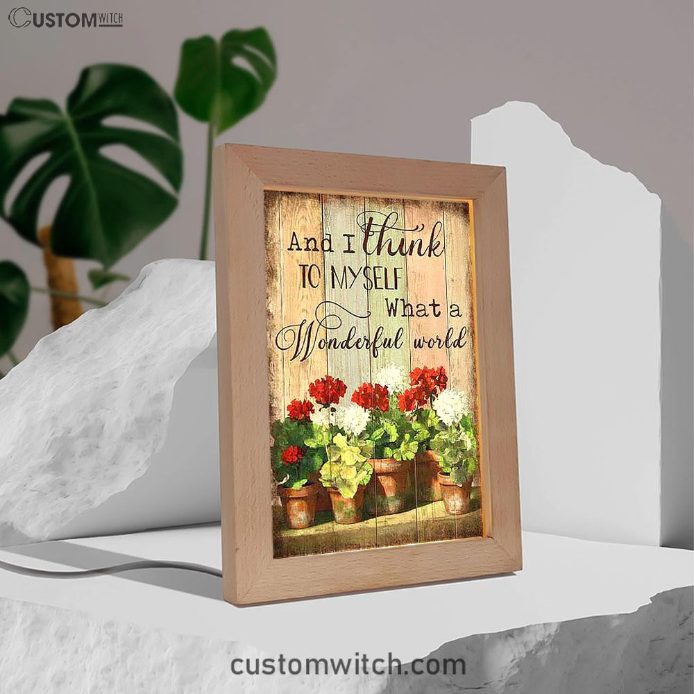 What A Wonderful World Red And White Flower Frame Lamp Art - Christian Art - Bible Verse Art - Religious Home Decor