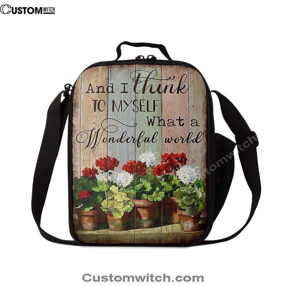 What A Wonderful World Red And White Flower Lunch Bag For Men And Women, Spiritual Christian Lunch Box For School, Work