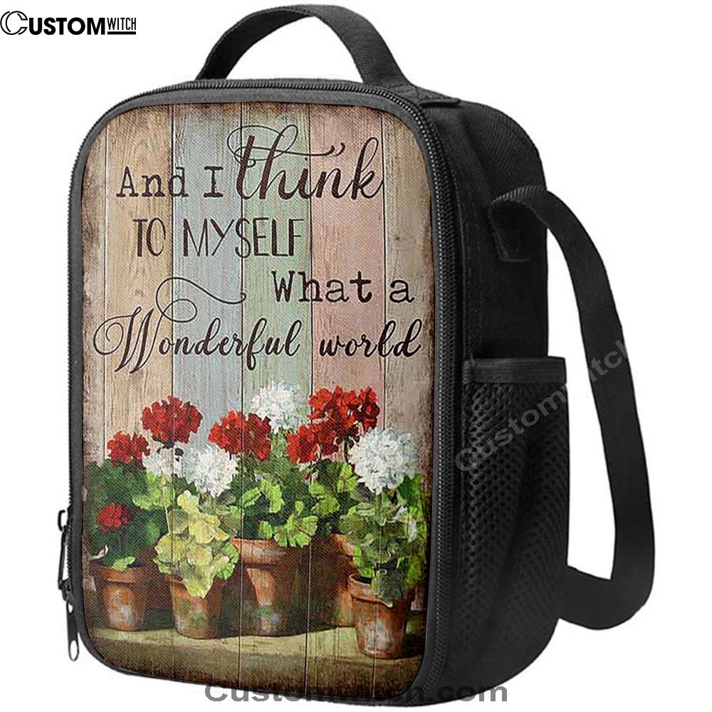 What A Wonderful World Red And White Flower Lunch Bag For Men And Women, Spiritual Christian Lunch Box For School, Work