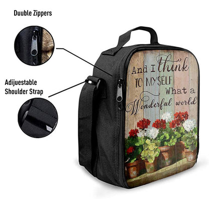 What A Wonderful World Red And White Flower Lunch Bag For Men And Women, Spiritual Christian Lunch Box For School, Work