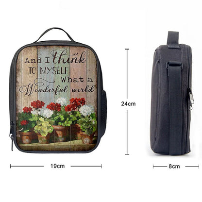 What A Wonderful World Red And White Flower Lunch Bag For Men And Women, Spiritual Christian Lunch Box For School, Work