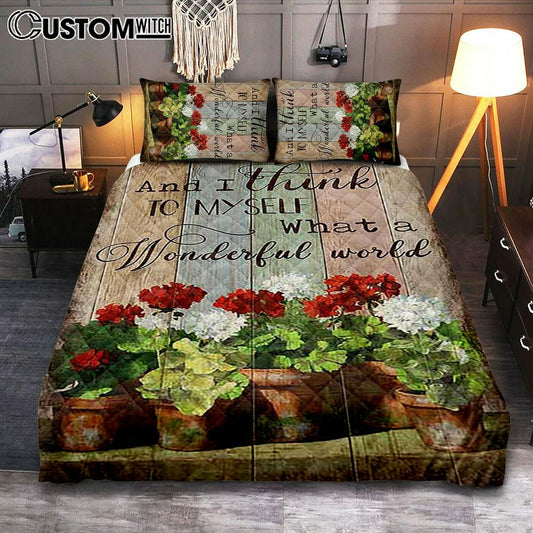 What A Wonderful World Red And White Flower Quilt Bedding Set Art - Christian Art - Bible Verse Bedroom - Religious Home Decor