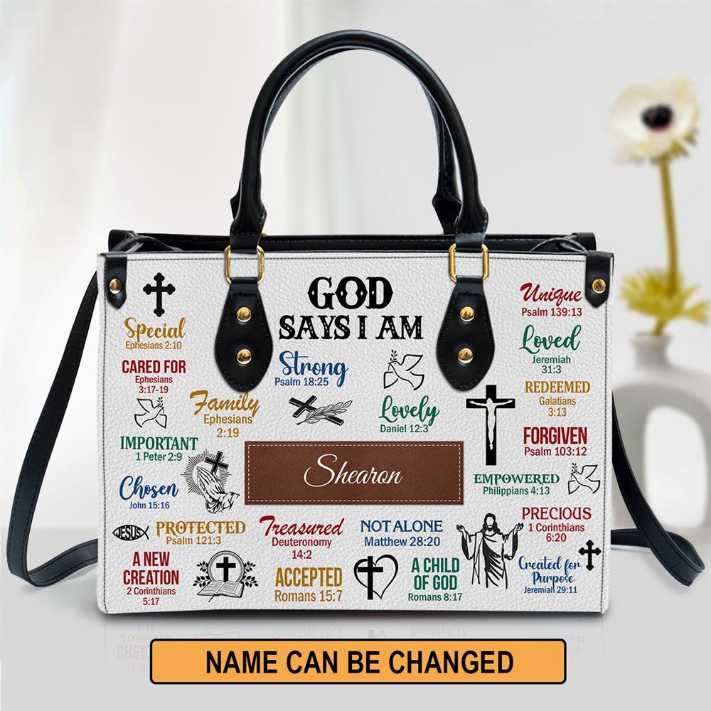 What God Says About You Leather Bag, Personalized Leather Bag With Handle For Christian Women