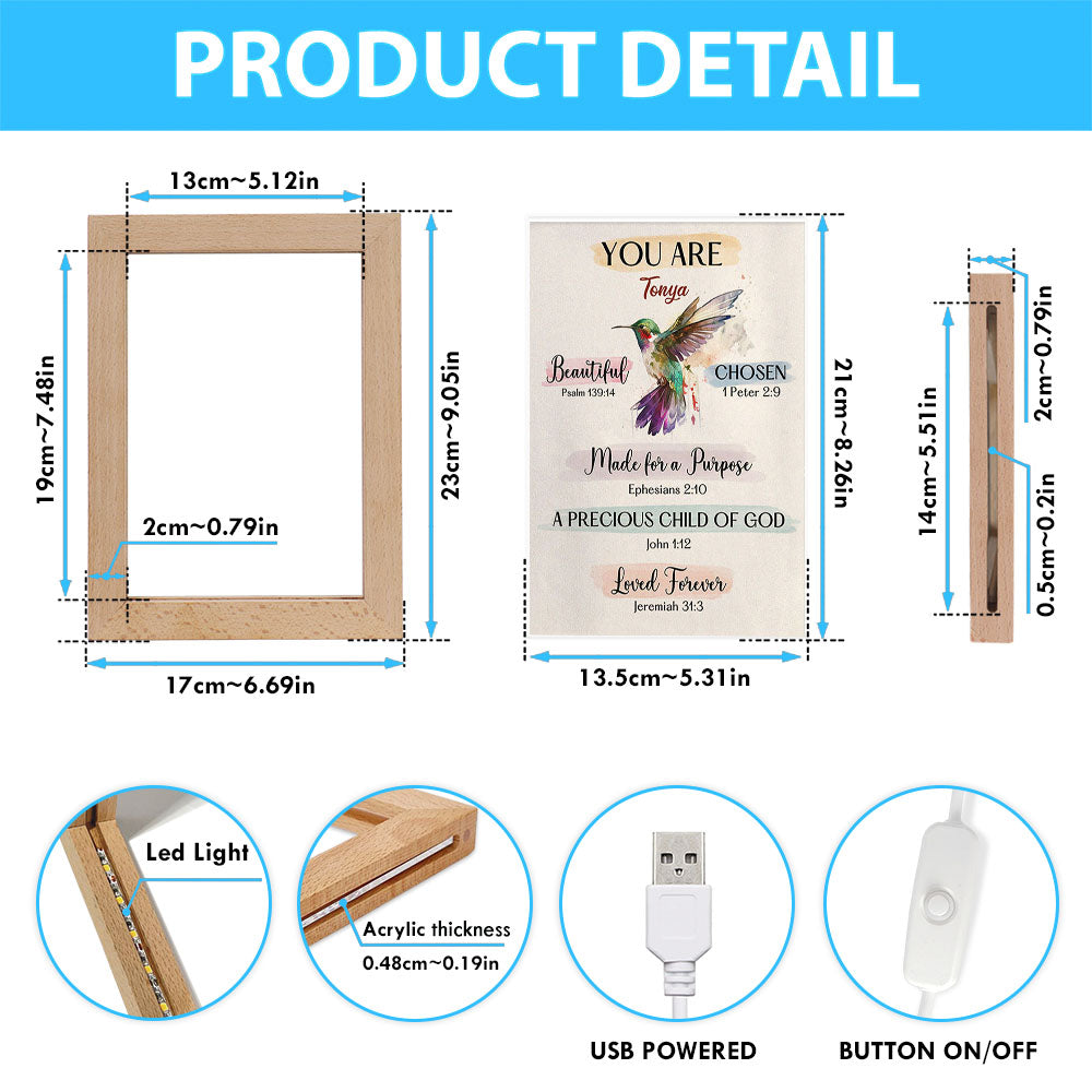 What God Says About You Personalized Frame Lamp Art - Hummingbird Frame Lamp Prints - Bible Verse Gift For Women Of God