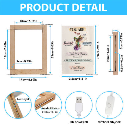 What God Says About You Personalized Frame Lamp Art - Hummingbird Frame Lamp Prints - Bible Verse Gift For Women Of God