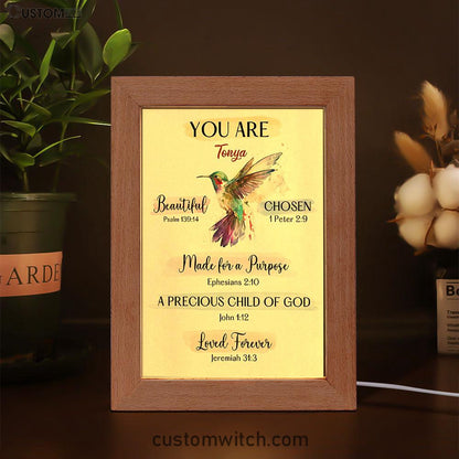 What God Says About You Personalized Frame Lamp Art - Hummingbird Frame Lamp Prints - Bible Verse Gift For Women Of God