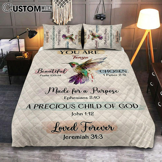 What God Says About You Personalized Quilt Bedding Set Bedroom - Hummingbird Quilt Bedding Set Prints - Bible Verse Gift For Women Of God