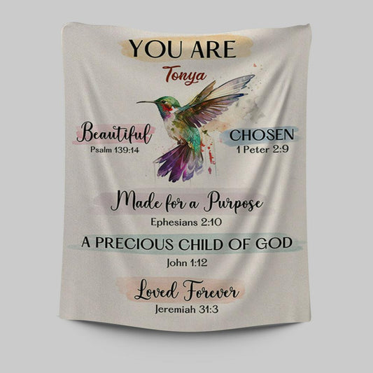 What God Says About You Personalized Tapestry Wall Art - Hummingbird Tapestry Prints - Bible Verse Gift For Women Of God