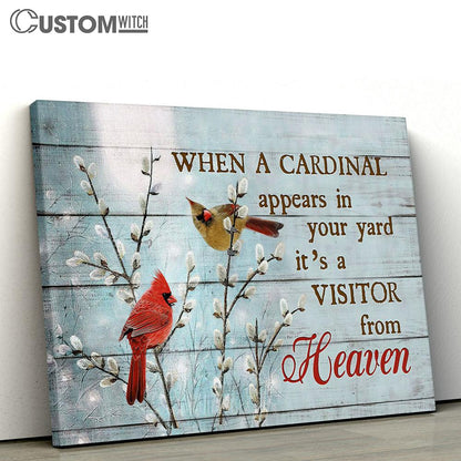 When A Cardinal Appears In Your Yard Baby Flower Couple Cardinal Canvas Wall Art - Bible Verse Canvas - Religious Prints