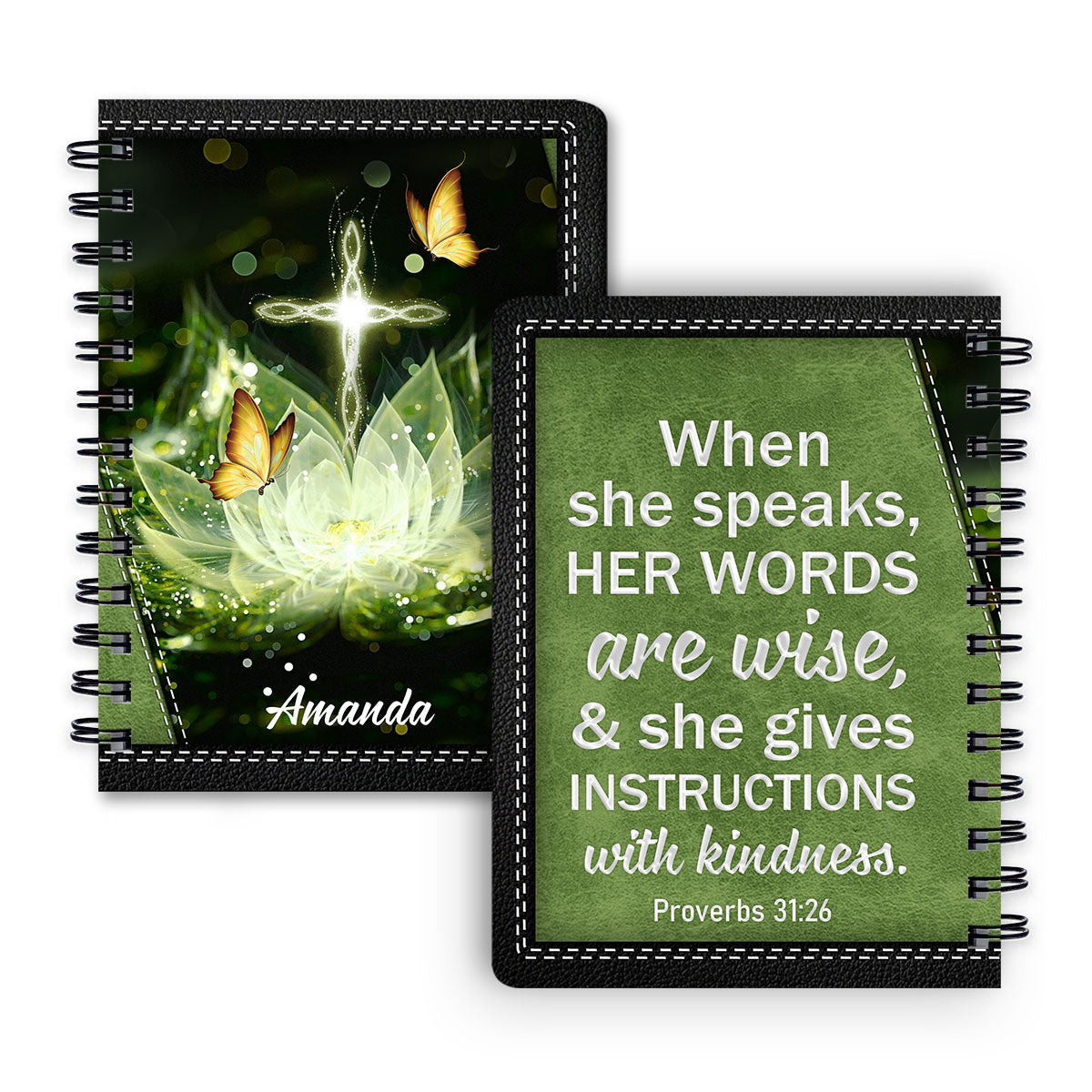When She Speaks Her Words Are Wise Beautiful Personalized Spiral Journal, Christian Art Gifts Journal