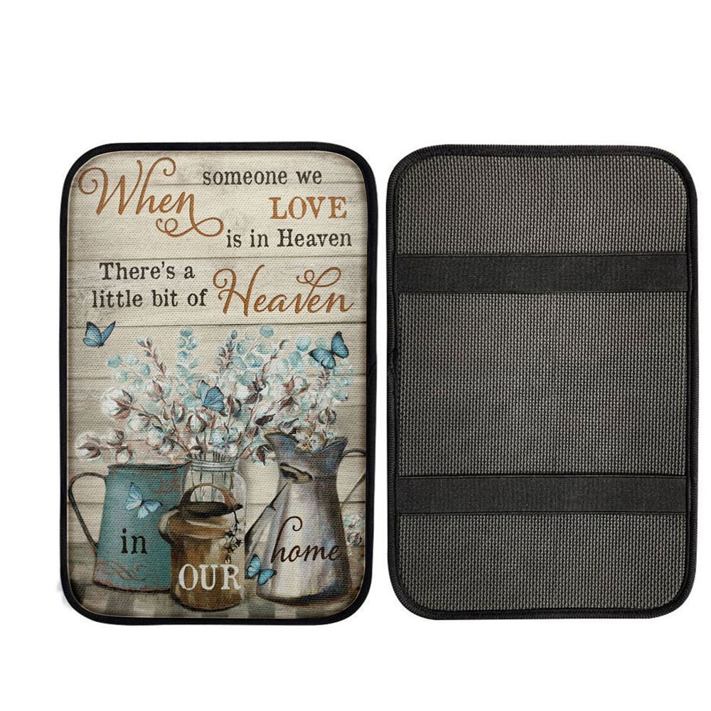 When Someone We Love Is In Heaven Flower Blue Butterfly Car Center Console Cover, Christian Car Interior Accessories