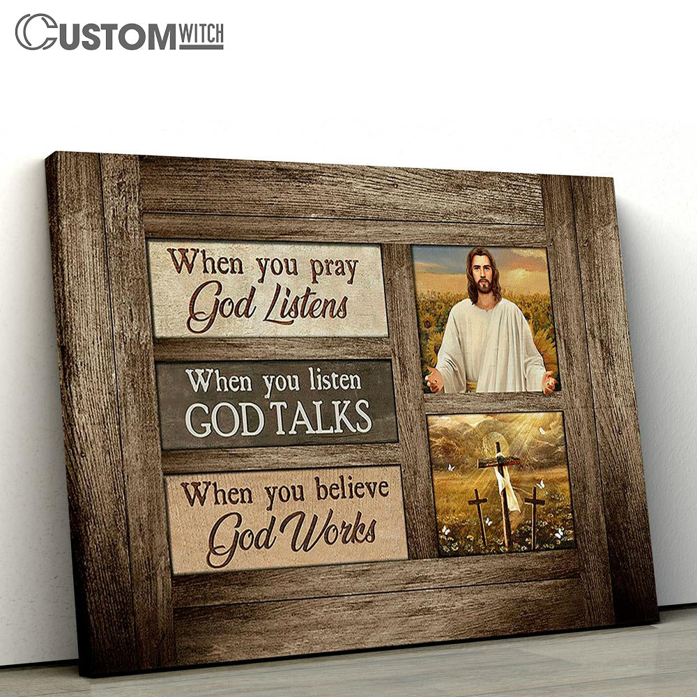 When You Believe God Works Canvas - Jesus Three Crosses Canvas Art - Bible Verse Wall Art - Wall Decor Christian