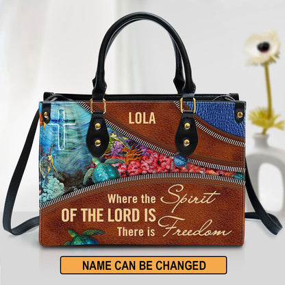 Where The Spirit Of The Lord Is There Is Freedom Personalized Turtle Leather Bag For Women, Religious Gifts For Women