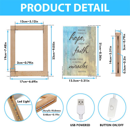 Where There Is Hope Faith Miracles Happen Frame Lamp Art - Christian Night Light Decor