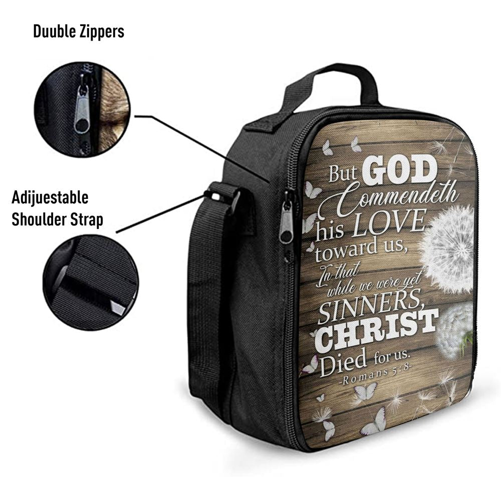 While We Were Yet Sinners Christ Died For Us Romans 58 Bible Verse Lunch Bag For Men And Women, Spiritual Christian Lunch Box For School, Work