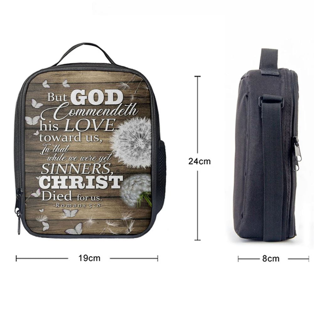 While We Were Yet Sinners Christ Died For Us Romans 58 Bible Verse Lunch Bag For Men And Women, Spiritual Christian Lunch Box For School, Work