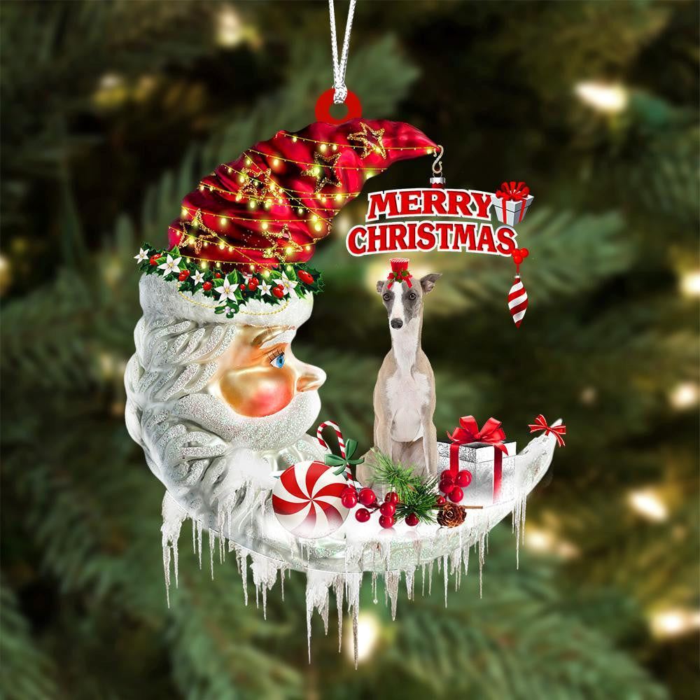 Whippet On The Moon Merry Christmas Hanging Ornament, Christmas Gift, Christmas Tree Decorations, Christmas Ornament 2023