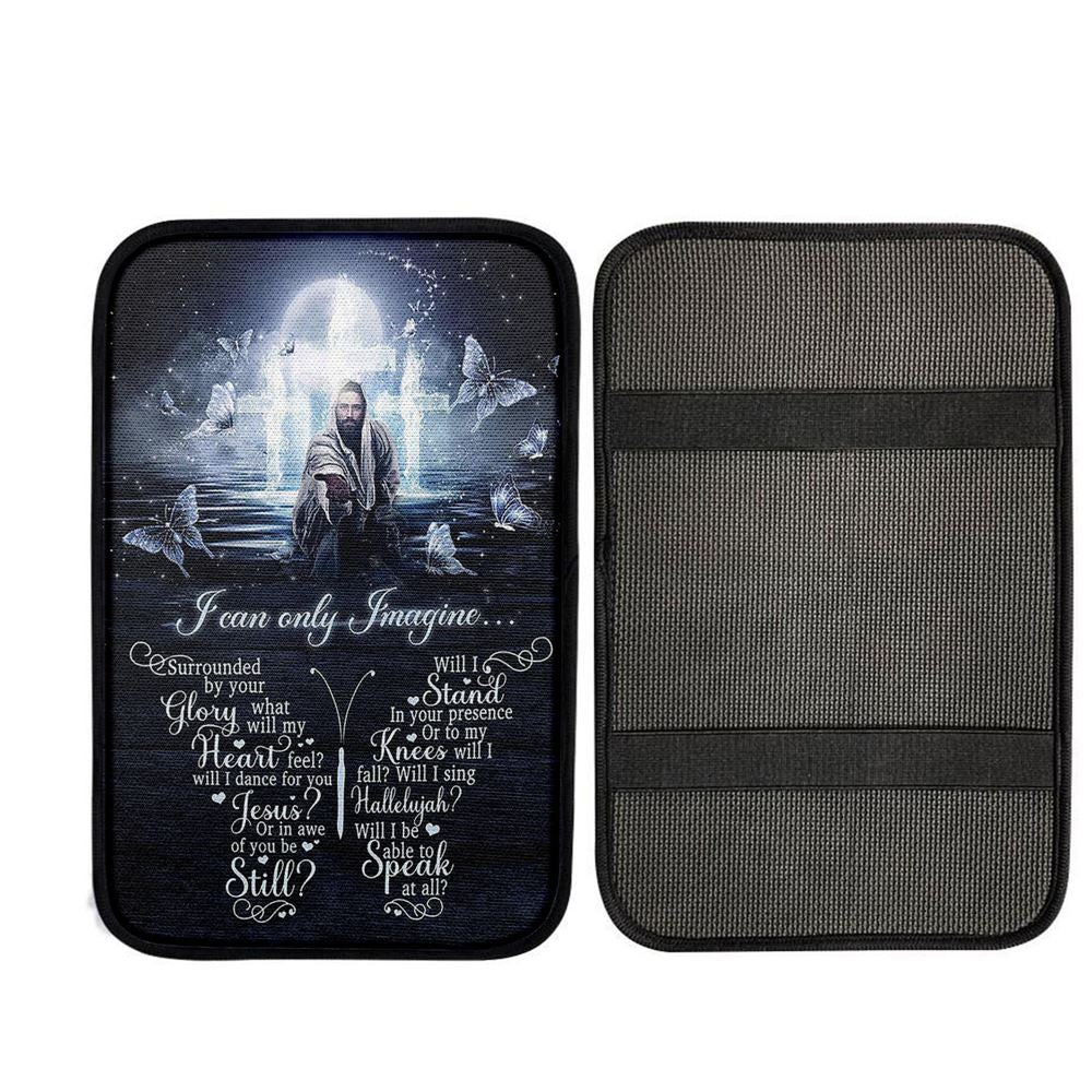 White Butterflies Light Cross- I Can Only Imagine Car Center Console Cover, Bible Verse Car Interior Accessories