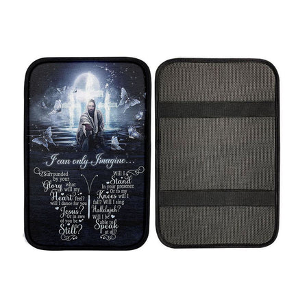 White Butterflies Light Cross- I Can Only Imagine Car Center Console Cover, Bible Verse Car Interior Accessories