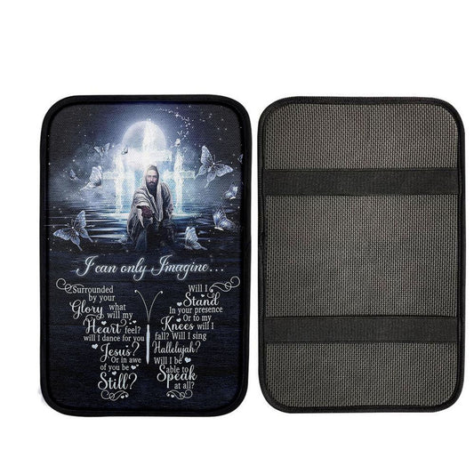 White Butterflies Light Cross- I Can Only Imagine Car Center Console Cover, Bible Verse Car Interior Accessories