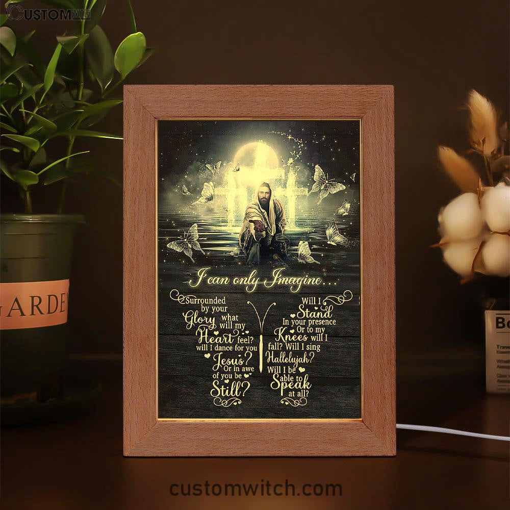 White Butterflies Light Cross- I Can Only Imagine Frame Lamp Art - Christian Art - Bible Verse Art - Religious Home Decor