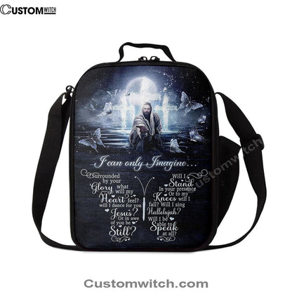 White Butterflies Light Cross- I Can Only Imagine Lunch Bag For Men And Women, Spiritual Christian Lunch Box For School, Work