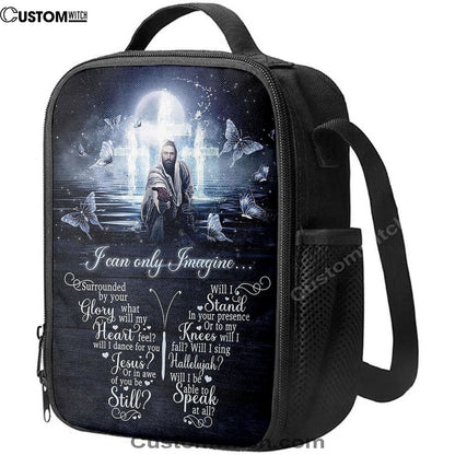 White Butterflies Light Cross- I Can Only Imagine Lunch Bag For Men And Women, Spiritual Christian Lunch Box For School, Work