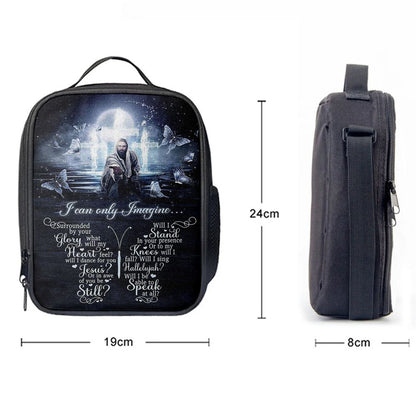 White Butterflies Light Cross- I Can Only Imagine Lunch Bag For Men And Women, Spiritual Christian Lunch Box For School, Work