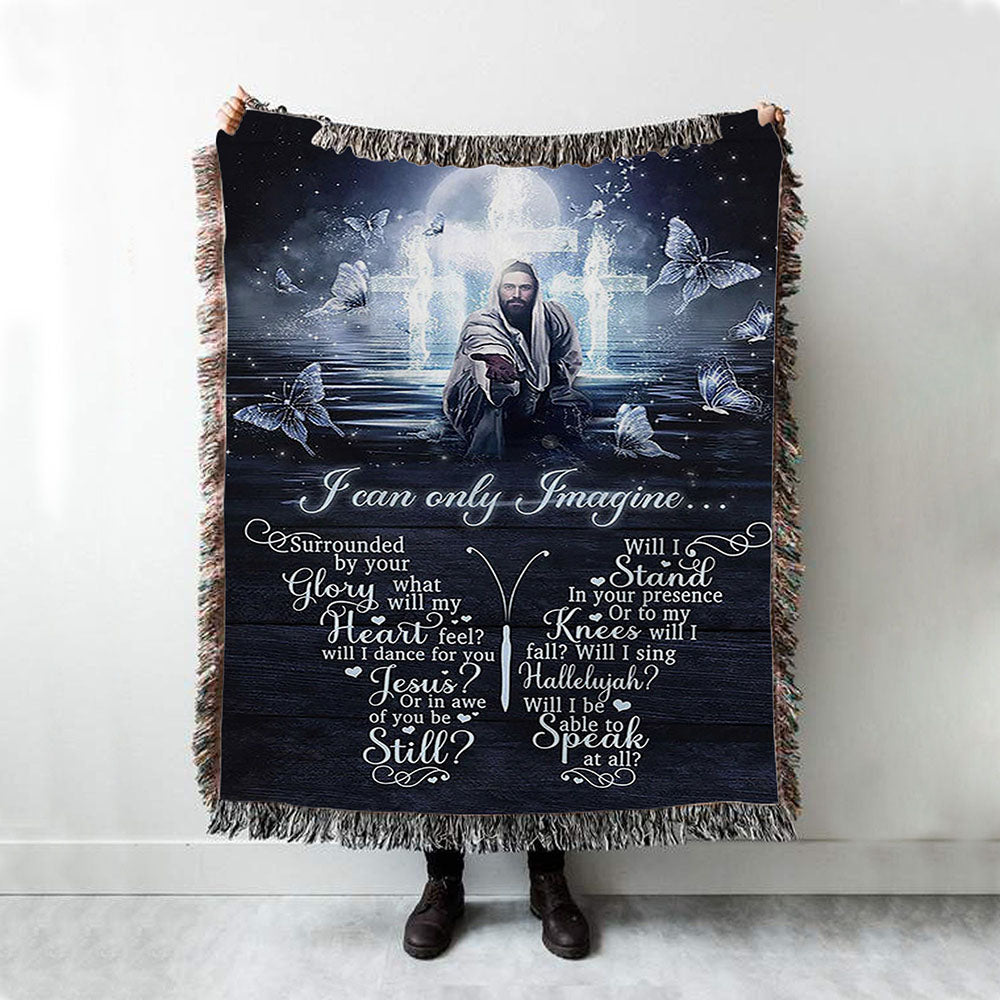 White Butterflies Light Cross- I Can Only Imagine Woven Blanket Art - Christian Art - Bible Verse Throw Blanket - Religious Home Decor