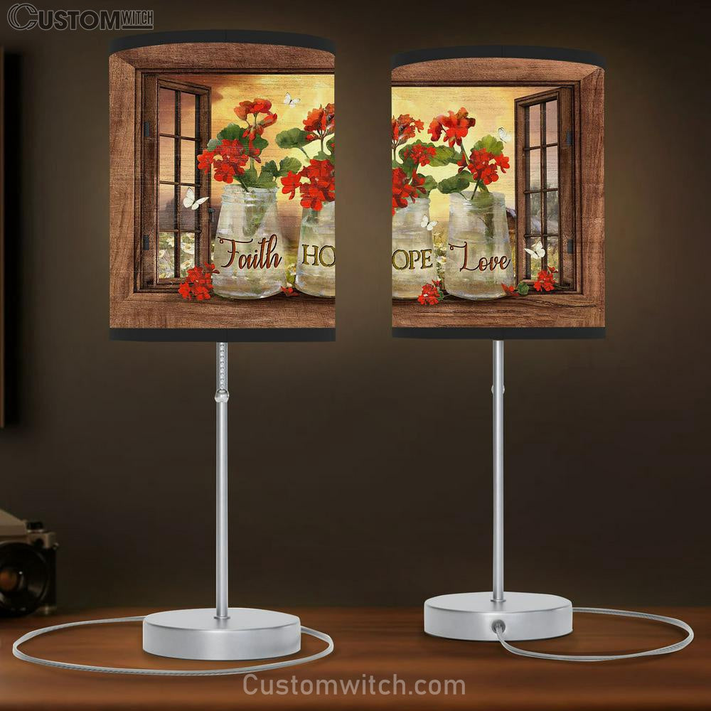 White Butterfly Faith Hope Love Table Lamb Art - Bible Verse Lamb Gift - Christian Bedroom Decor