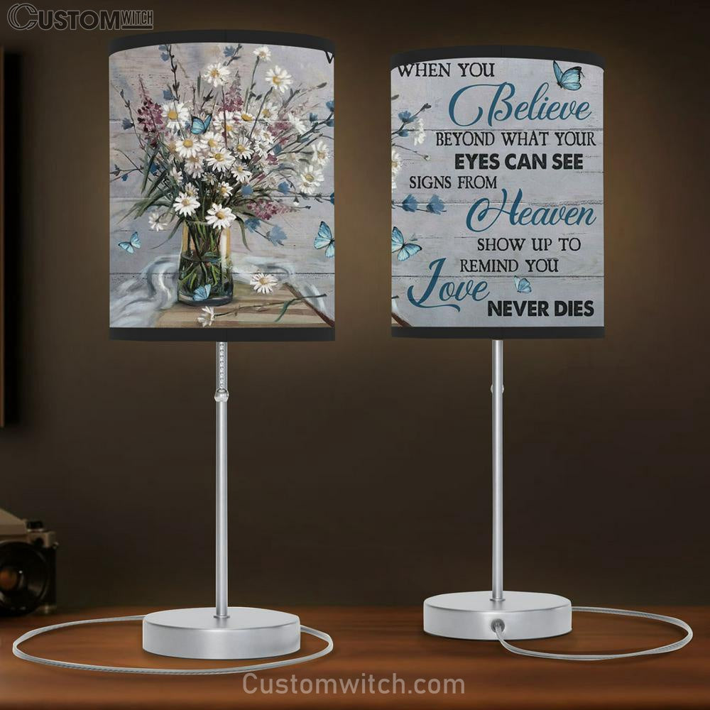 White Daisy Butterfly Signs From Heaven Show Up To Remind You Love Never Dies Large Table Lamb - Religious Table Lamb Art