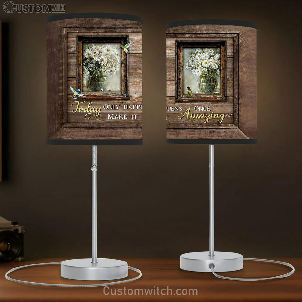 White Daisy Small Window Still Life Hummingbirds Today Only Happens Once Make It Amazing Table Lamb Art - Christian Lamb Gift Decor - Bible Verse Table Lamb