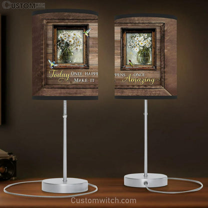 White Daisy Small Window Still Life Hummingbirds Today Only Happens Once Make It Amazing Table Lamb Art - Christian Lamb Gift Decor - Bible Verse Table Lamb
