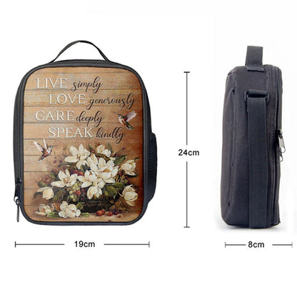 White Flower Vase Hummingbird - Live Simply Love Generously Care Deeply Speak Kindly Lunch Bag For Men And Women