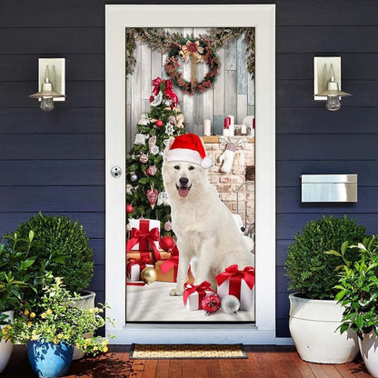 White German Shepherd Christmas Door Cover, Christmas Garage Door Covers, Christmas Outdoor Decoration