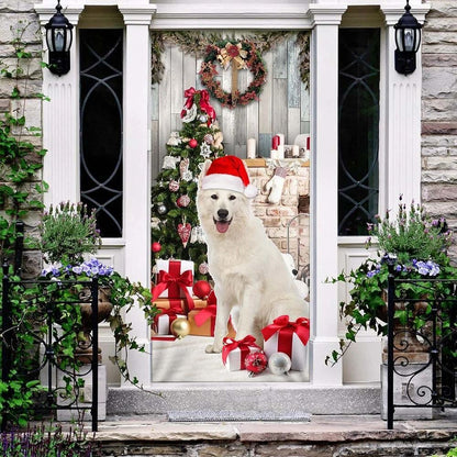 White German Shepherd Christmas Door Cover, Christmas Garage Door Covers, Christmas Outdoor Decoration