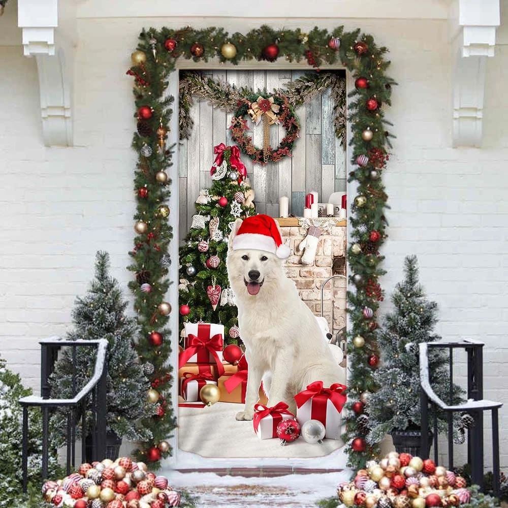 White German Shepherd Christmas Door Cover, Christmas Garage Door Covers, Christmas Outdoor Decoration