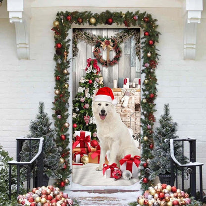 White German Shepherd Christmas Door Cover, Christmas Garage Door Covers, Christmas Outdoor Decoration