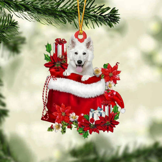 White German Shepherd In Gift Bag Christmas Ornament, Christmas Gift, Christmas Tree Decorations, Christmas Ornament 2023
