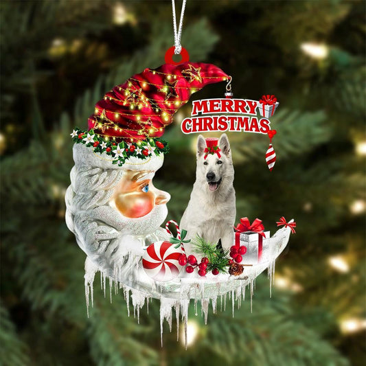 White German Shepherd On The Moon Merry Christmas Hanging Ornament, Christmas Gift, Christmas Tree Decorations, Christmas Ornament 2023