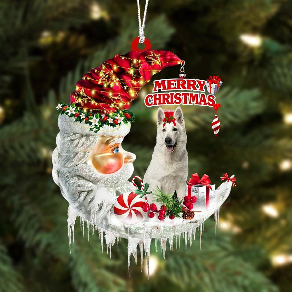White German Shepherd On The Moon Merry Christmas Hanging Ornament, Christmas Gift, Christmas Tree Decorations, Christmas Ornament 2023