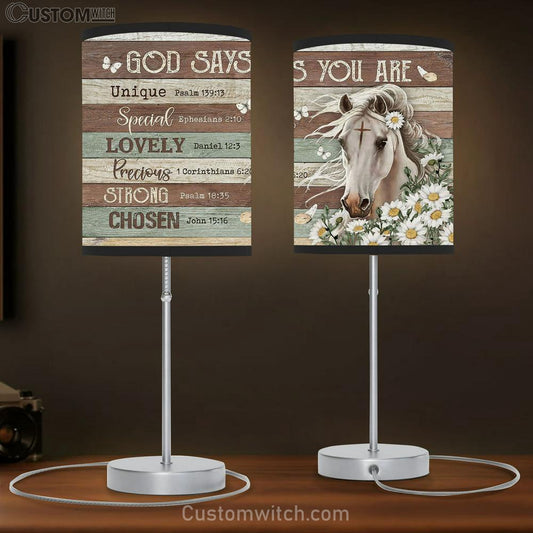 White Horse Daisy Flower God Says You Are Table Lamb Art - Bible Verse Lamb Gift - Christian Bedroom Decor