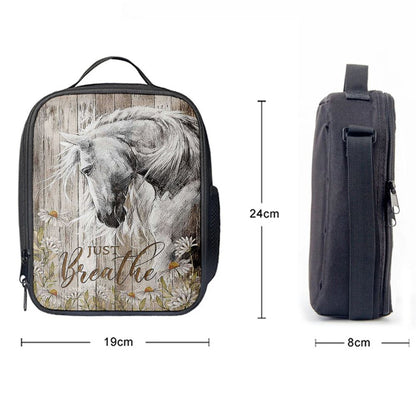White Horse Daisy Flower Just Breathe Lunch Bag For Men And Women, Spiritual Christian Lunch Box For School, Work