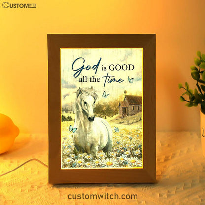White Horse God Is Good All The Time Frame Lamp Art - Christian Art - Bible Verse Art - Religious Home Decor