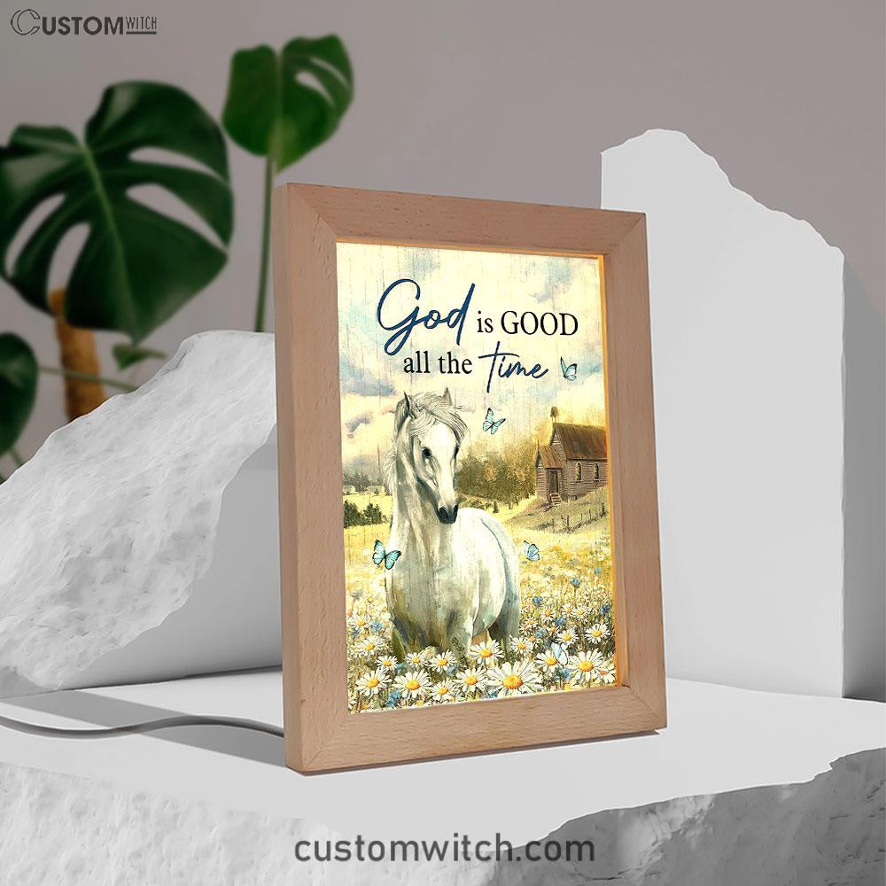 White Horse God Is Good All The Time Frame Lamp Art - Christian Art - Bible Verse Art - Religious Home Decor