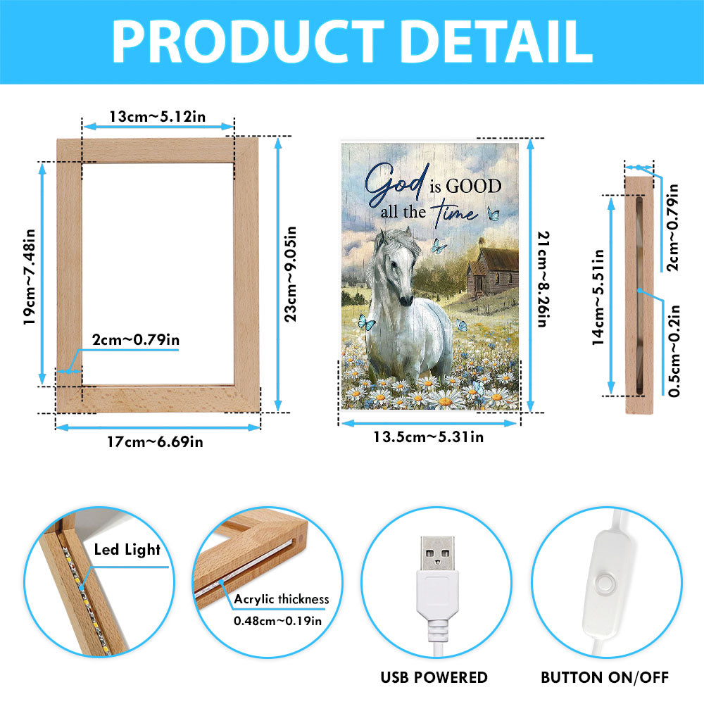 White Horse God Is Good All The Time Frame Lamp Art - Christian Art - Bible Verse Art - Religious Home Decor