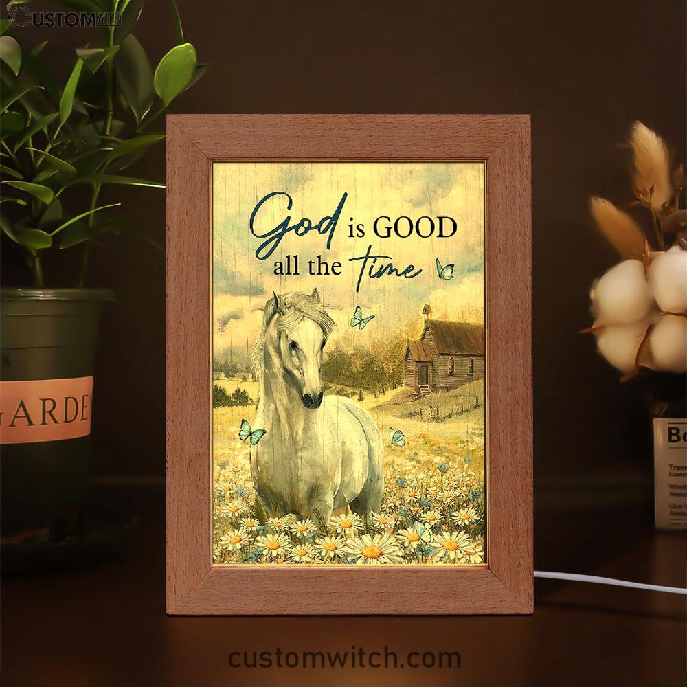 White Horse God Is Good All The Time Frame Lamp Art - Christian Art - Bible Verse Art - Religious Home Decor