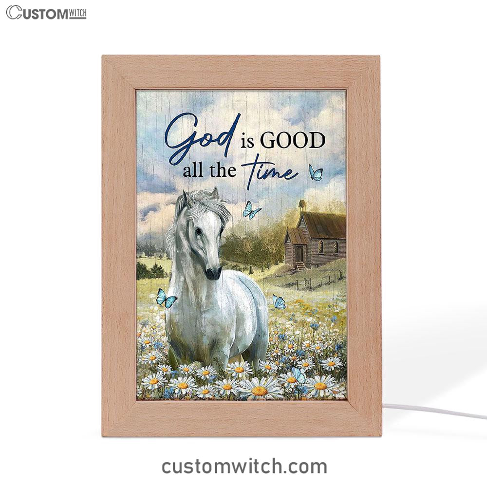 White Horse God Is Good All The Time Frame Lamp Art - Christian Art - Bible Verse Art - Religious Home Decor